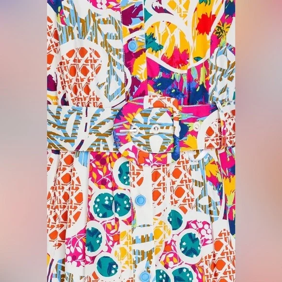 Diane Von Furstenberg Paddy Printed Cotton Blend Poplin Midi Shirt Dress Large - Picture 3 of 11